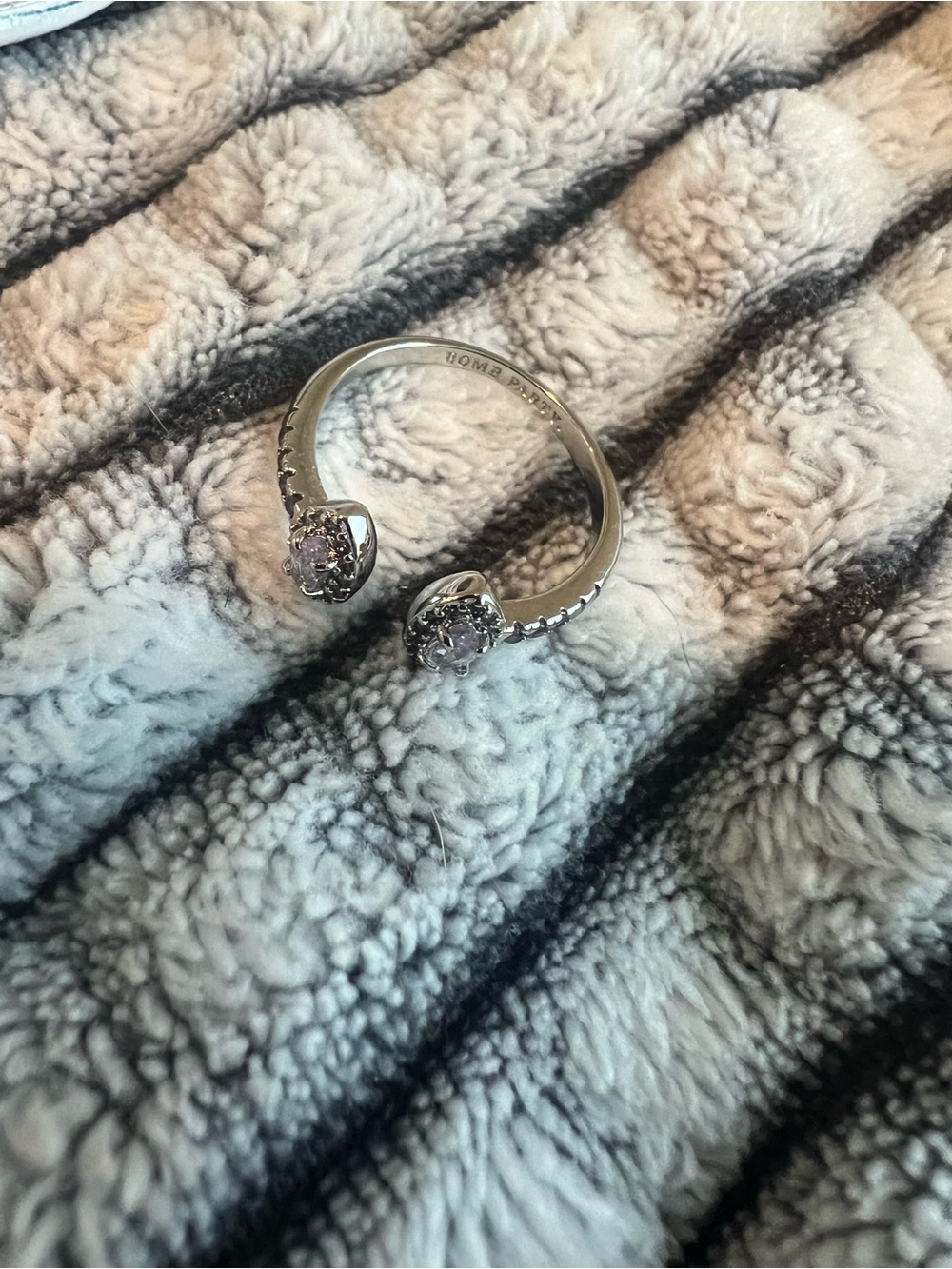 Open Band Silver Ring with Light Purple Crystals